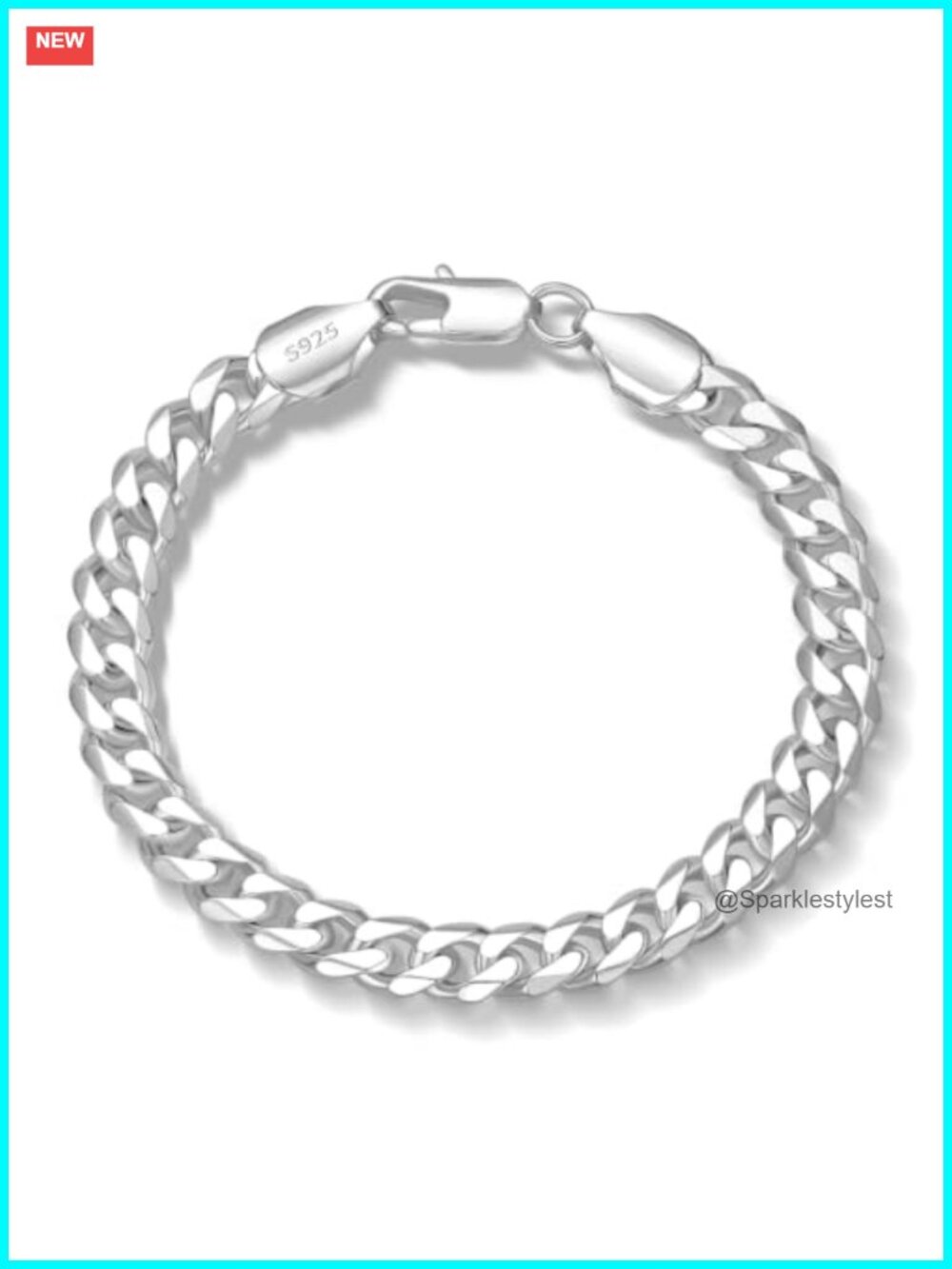 925 Sterling Silver Cuban Link Bracelet 7mm Men's Chain Jewelry
